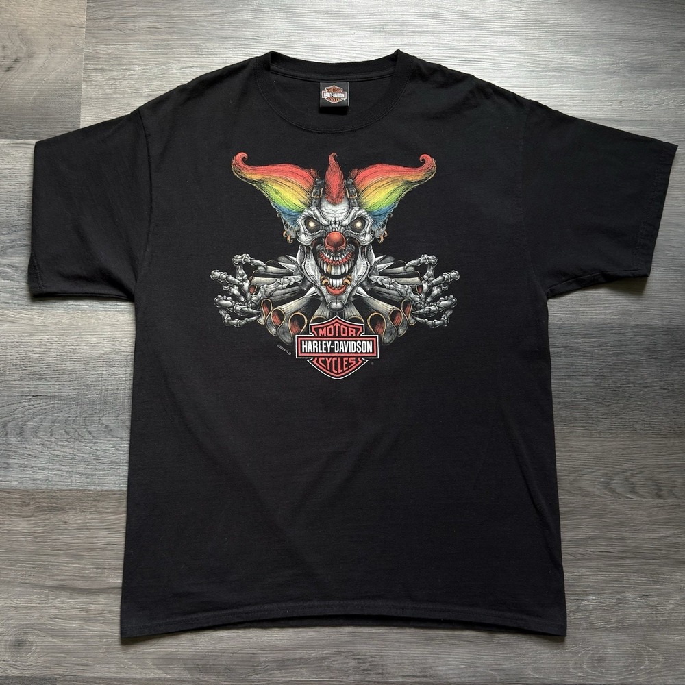 Harley Davidson Clown Skeleton T-shirt Mens L Mancuso Houston TX Motorcycle Bike